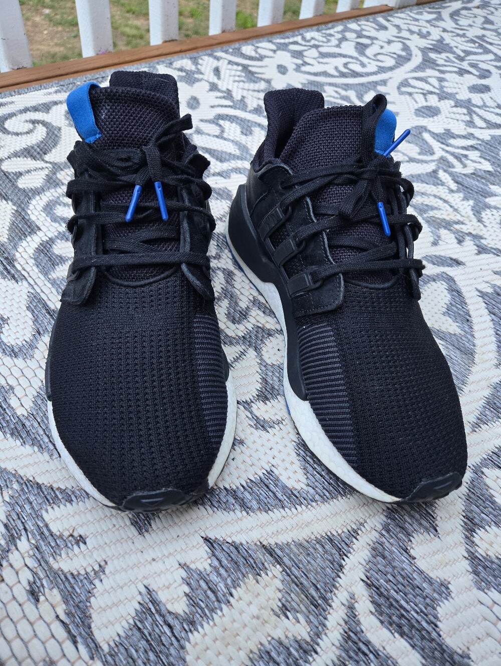 adidas Men's Black and White Sneakers with Blue Accents - Picture 3 of 9